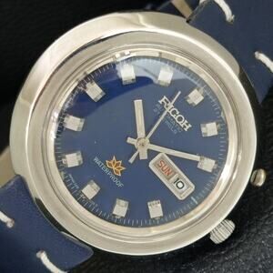 Vintage 1979 Ricoh Automatic Mens Silver Watch W/daydate & Blue accents